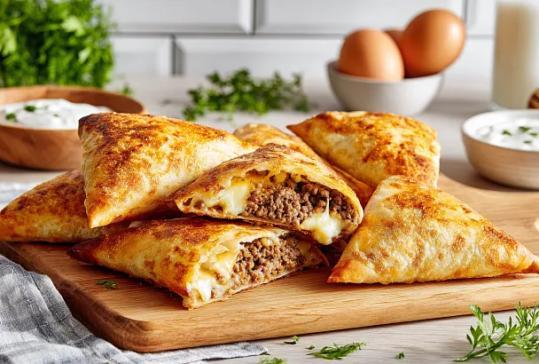 Треугольники с мясом из лаваша: сочная начинка и хрустящая корочка
