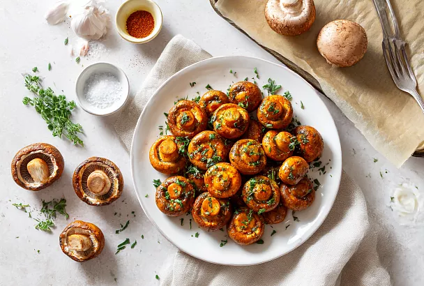 Шампиньоны в духовке «улетают со стола»: простая закуска с яйцом, крахмалом и майонезом