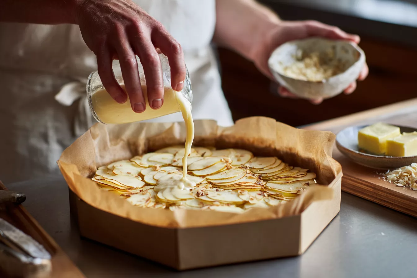 Модный десерт без лишнего теста — слоистый «невидимый» пирог с лимоном и миндалём: тонкие яблоки в креме