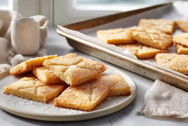 Сахарное печенье на кефире за 5 минут: посыпала сахаром перед выпечкой, и корочка получилась карамельной 