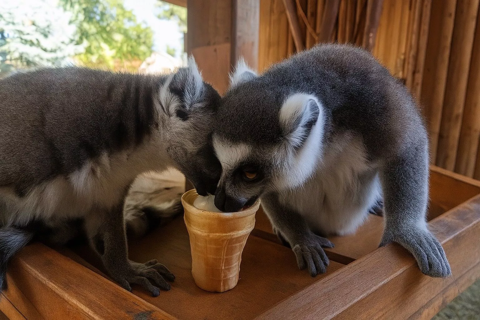 В крымском зоопарке еноты и лемуры спасаются от жары мороженым 