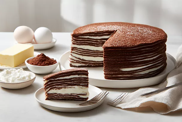 Пеку шоколадные коржи на сковороде и собираю торт — через час на столе нежный десерт без духовки!