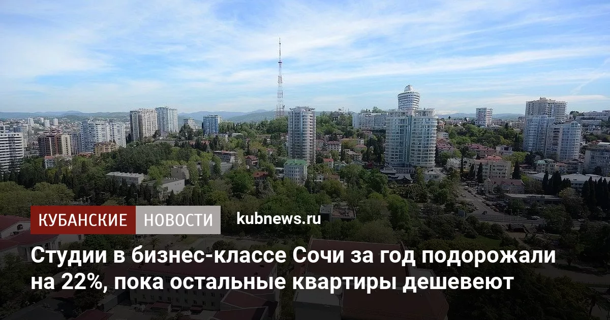 Студии в бизнес-классе Сочи за год подорожали на 22%, пока остальные квартиры дешевеют