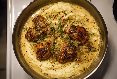 Курица в сметанном соусе с карамелизированным луком