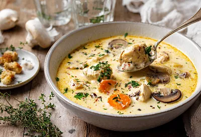 Сырный суп с курицей и грибами — простой рецепт, который всегда получается вкусным