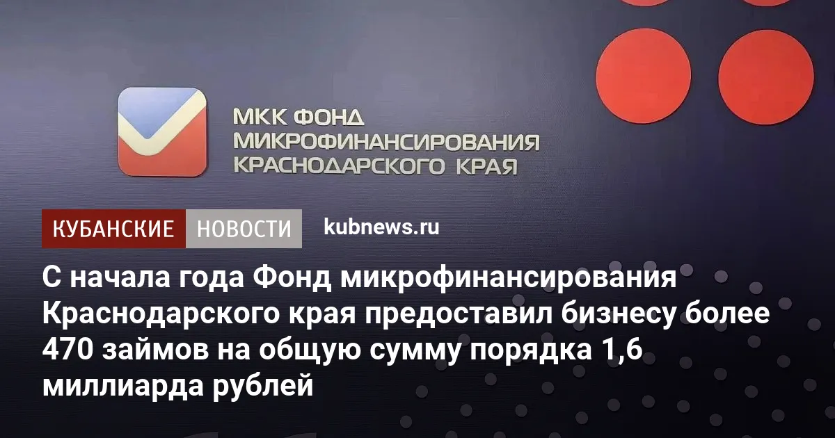 С начала года Фонд микрофинансирования Краснодарского края предоставил бизнесу более 470 займов на общую сумму порядка 1,6 миллиарда рублей