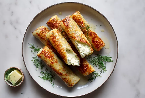 Хрустящие трубочки из лаваша с творожно-сырной начинкой
