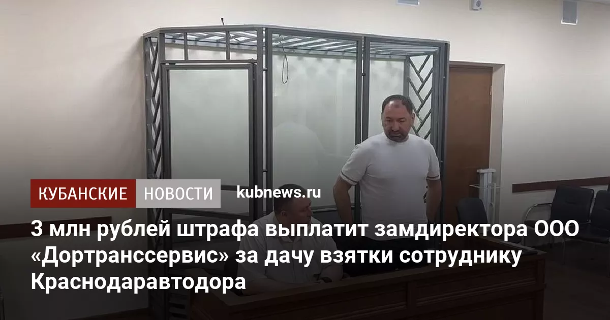 3 млн рублей штрафа выплатит замдиректора ООО «Дортранссервис» за дачу взятки сотруднику Краснодаравтодора