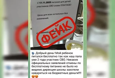 Власти Краснодара опровергли фейк об отмене бесплатного питания в школах для детей участников СВО