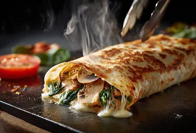 Тёплый ролл на лаваше с грибами и двумя сырами — быстрый итальянский завтрак 