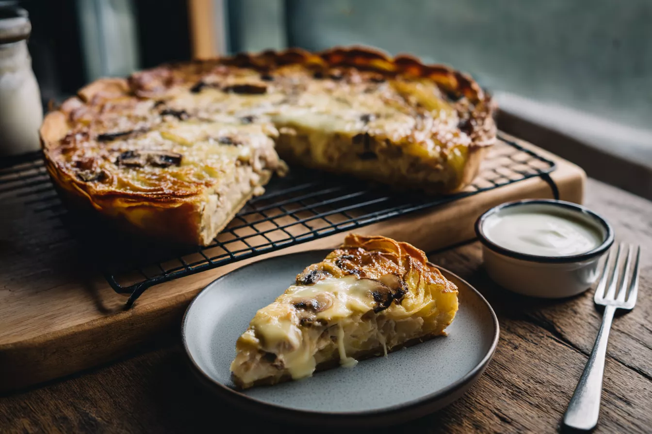 Картофельный пирог с грибами и курицей: сочный, ароматный и простой в духовке