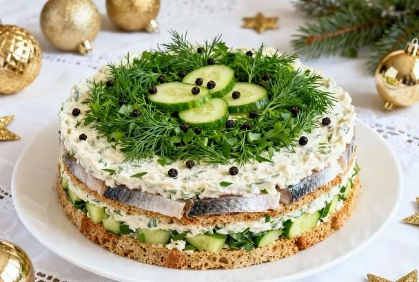 Новогодний салат из скумбрии — готовим за несколько часов до праздника, и он станет только вкуснее