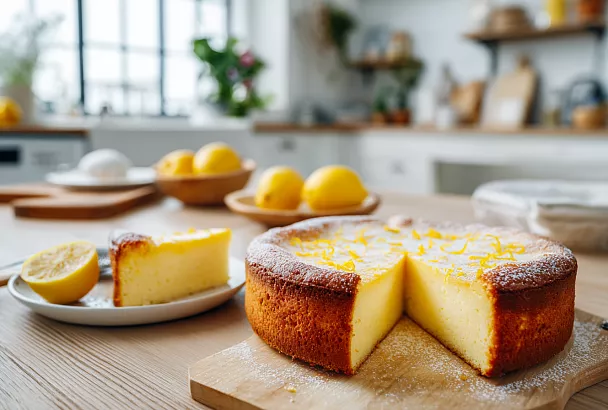 Лимонный пирог-чудо: крем прячется посередине, нежный и сочный