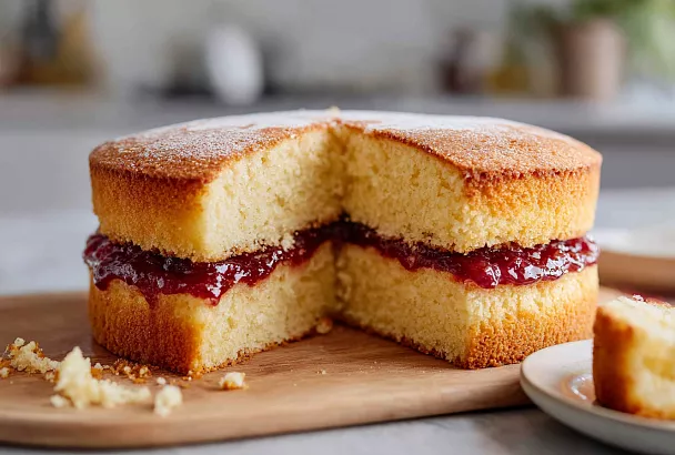 Двухслойный пирог с вареньем стал еще нежнее: залила тестом основу, и слои пропитались 