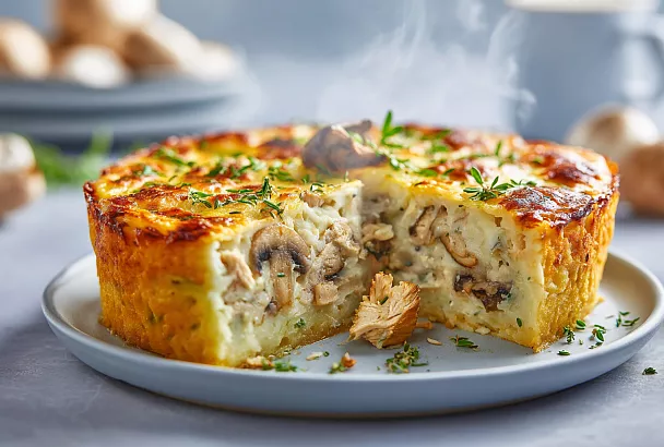 Картофельный пирог-жюльен с курицей и грибами: сытный и сочный
