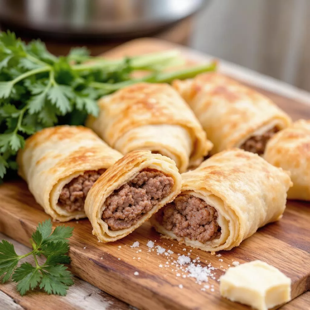 Штрули с фаршем - ленивые пельмени в сметанной подливе