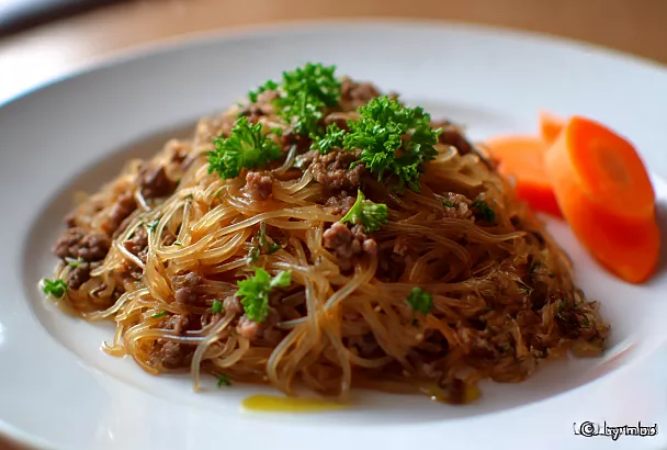 Лёгкая вермишель по-флотски на овощном бульоне для полезного ужина