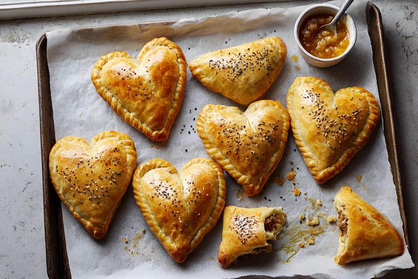 Самса-сердечки из слоёного теста с говядиной