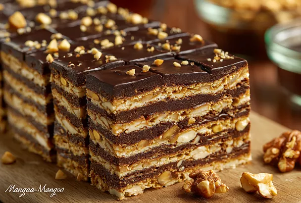 Пирожное «Шахматка» – слоёное, хрустящее, сливочно-ореховое, бюджет 300 руб, без духовки