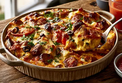 Готовлю запеканку из багета с колбасой и сыром: быстрый и очень вкусный завтрак