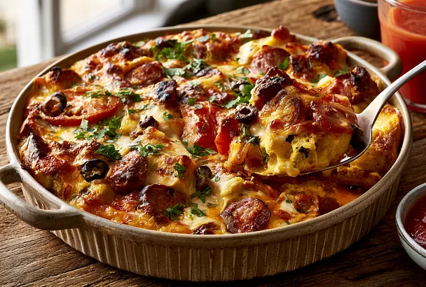 Готовлю запеканку из багета с колбасой и сыром: быстрый и очень вкусный завтрак