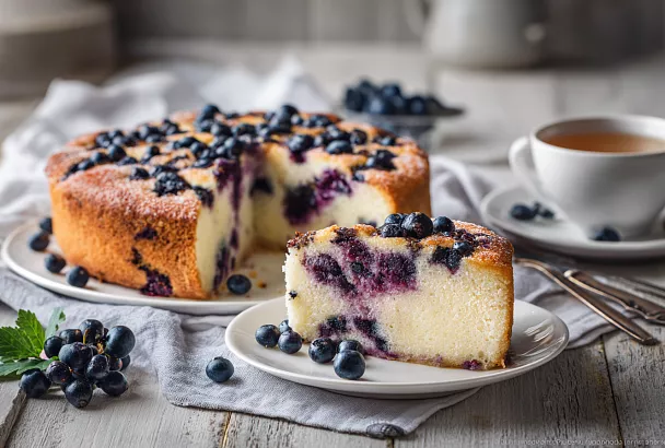 Быстрый пирог с чёрной смородиной и шоколадной пропиткой