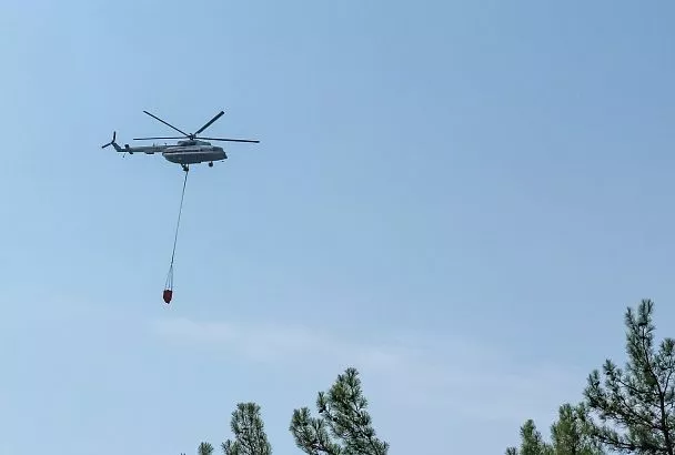 В тушении лесного пожара под Геленджиком задействовали вертолет