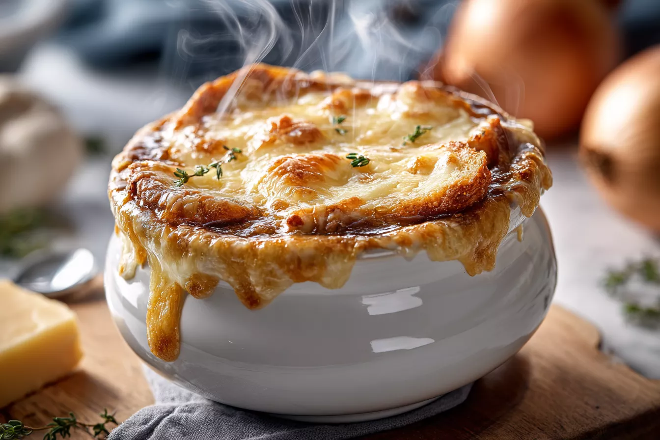 Настоящий французский луковый суп – тёмный, насыщенный и с хрустящей сырной шапкой