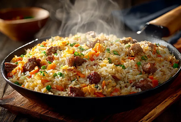 Рис с мясом и овощами: простой, сытный и невероятно вкусный обед за 30 минут