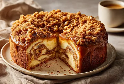 Мраморный пирог с варёной сгущёнкой и орехами: тает во рту, а сверху хрустящая крошка