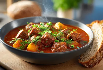 Ароматный гуляш с говядиной и картошкой: тает во рту