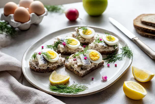 Нарезаю селёдку кубиком, добавляю яблоко — и через пару минут фаршмак готов 