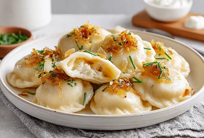 Вареники с картошкой на заварном тесте эластичнее обычных: добавила кипяток в муку, и тесто не рвётся даже с обильной начинкой