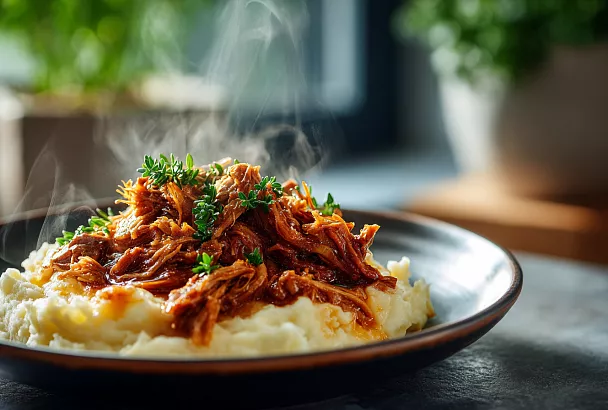 Рваная свинина с картофельным пюре: нежное мясо, которое тает во рту, по рецепту шефа