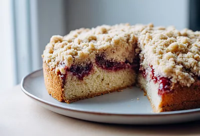 Быстрый рассыпчатый пирог с вареньем: добавила штрейзельную крошку сверху, и корочка получилась хрустящей 