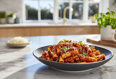 Макароны с мясом и томатами — сочнее пасты из ресторана и готовятся быстро и просто