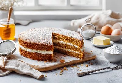 Медовик без раскатки: карамельно-медовые коржи за 10 минут в духовке