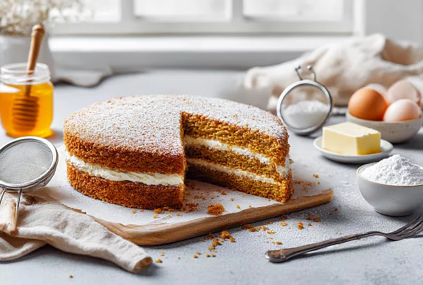 Медовик без раскатки: карамельно-медовые коржи за 10 минут в духовке