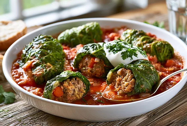 Голубцы в свекольной ботве с фаршем из индейки и кускусом — яркое и очень вкусное блюдо от шефа