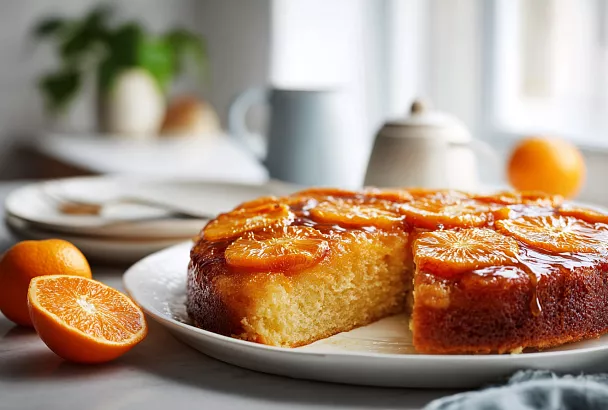 Мандариновый пирог на праздничный стол: выложила дольки на дно формы, и через 45 минут на столе сочный десерт с карамельным ароматом