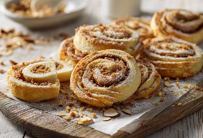 Нереально ароматные миндальные рулетики с корицей – рассыпчатые, слоёные, тают во рту как настоящее рождественское печенье