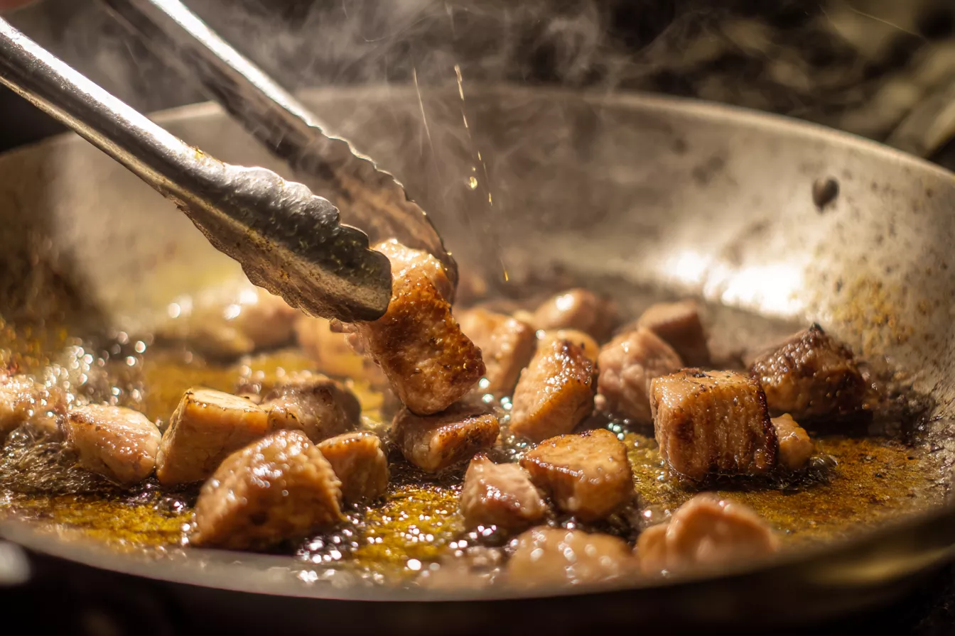 Оджахури на сковороде готовлю за полчаса: быстро обжариваю мясо и картофель — и ужин получается «как в Грузии»