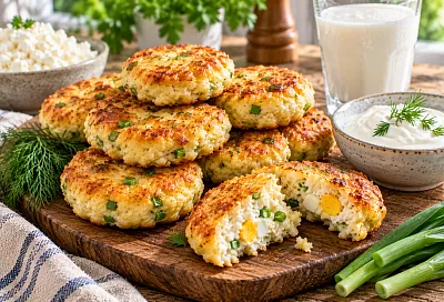 Смешиваю творог с яйцами и зелёным луком: ленивые пирожки получаются нежными и сытными