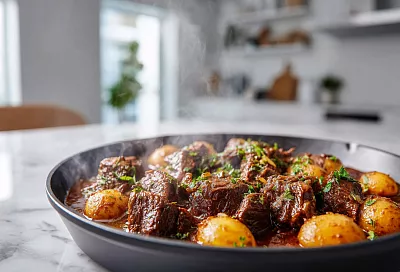 Говядина с картошкой в собственном соку — мясо тает во рту, картошка целая и золотистая, вкуснее шашлыка