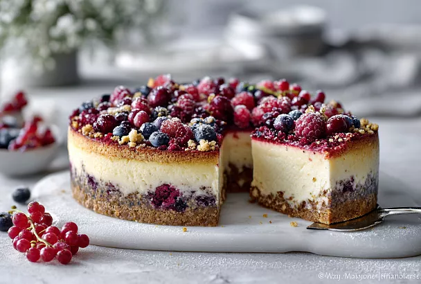 Пирог «Три вкуса»: нежное тесто, мак, творог и яркие ягоды — настоящий праздник на столе