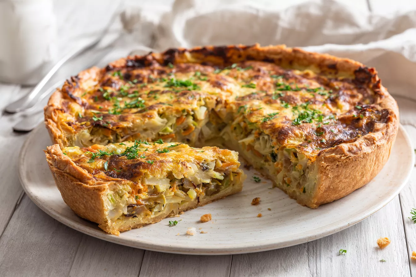 Заливной пирог с капустой на цельнозерновой муке — полезный и очень вкусный