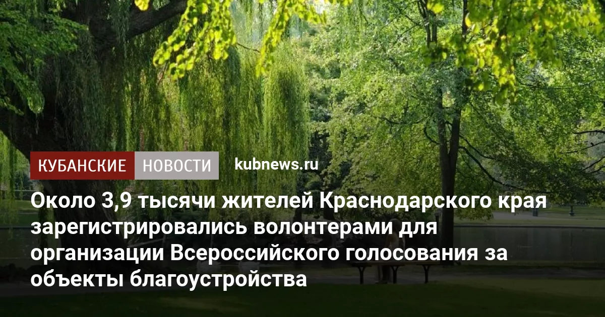 Около 3,9 тысячи жителей Краснодарского края зарегистрировались волонтерами для организации Всероссийского голосования за объекты благоустройства
