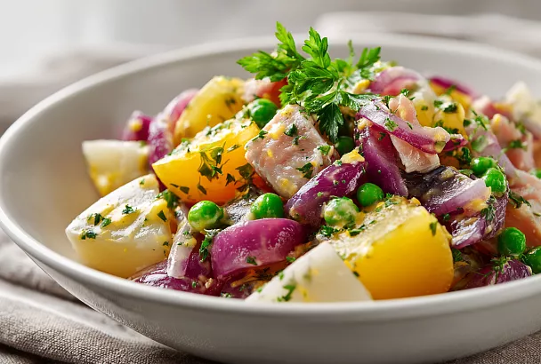 Нарезал и замариновал на 20 минут — салат из селёдки и картофеля готов, а через час становится ещё лучше