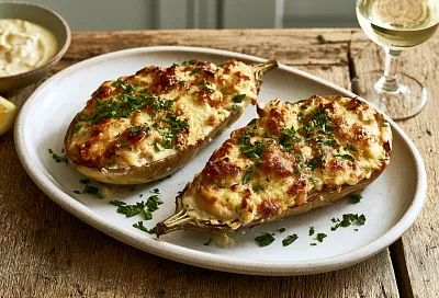 Фаршированные баклажаны с копченой курицей и бешамелем — сочные и очень вкусные по рецепту от шефа