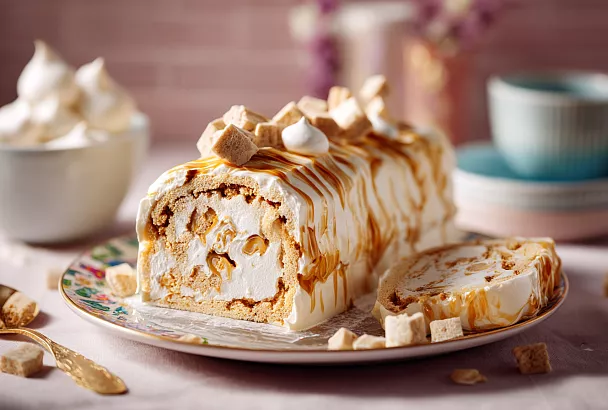 Карамельно-меренговый ледяной рулет без мороженицы, впечатлил всю семью